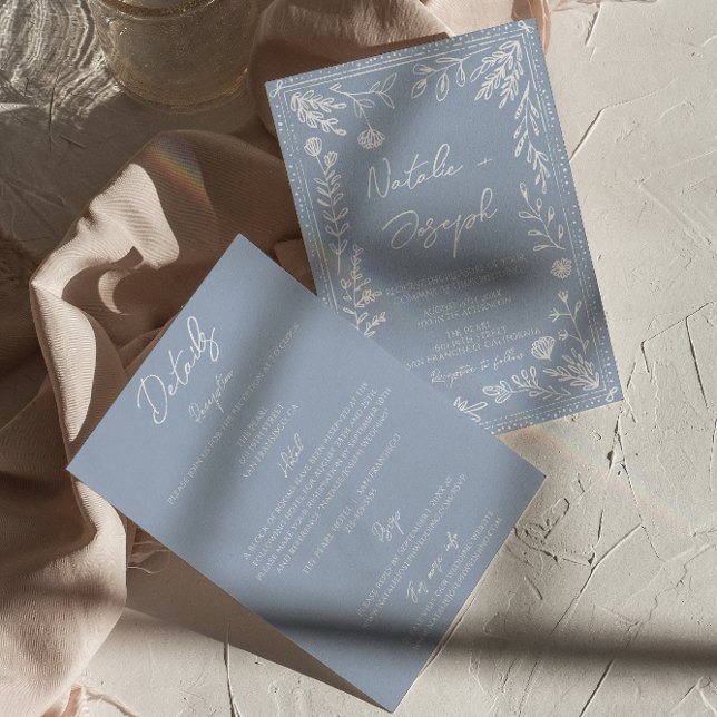 Convites Boho Blue Floral Botanical All In One Wedding (Criador carregado)