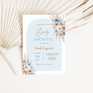 Convites Boho Blue Floral Pampas Chá de fraldas Grass Boy
