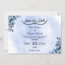 Convites Boho Blue Floral Weding Date