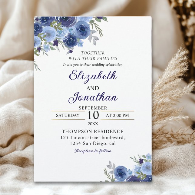 Convites Boho Blue Flowers – Rustic Wedding (Criador carregado)