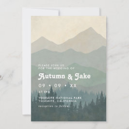 Convites Boho Blue Forest Mountains Retro Wedding 