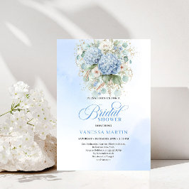 Convites Boho Blue Hydrangea Bridal Shower Gold Invitation