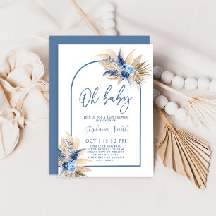 Convites Boho Blue Pampas Grass Chá de fraldas Boy