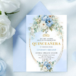 Convites Boho Blue Peonies Eucalyptus Quinceañera Download