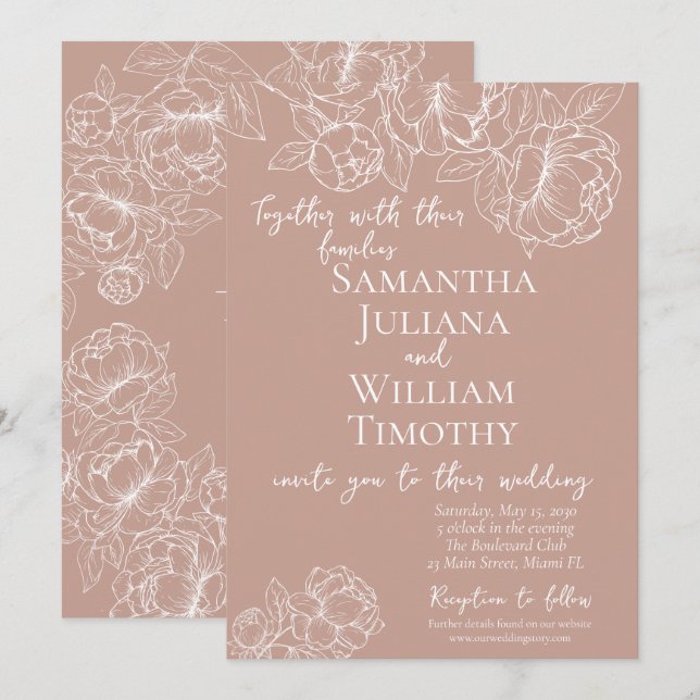 Convites Boho Blush Botânico Floral Moderno Rosa (Frente/Verso)