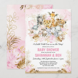 Convites Boho Blush Dourado Safari Animal Chá de fraldas