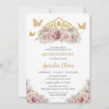 Boho Blush Dusty Rosa Floral Pampas Quinceañera