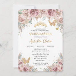 Convites Boho Blush Dusty Rosa Floral Pampas Quinceañera