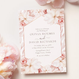 Convites Boho Blush e Casamento Floral Rosa Pálido
