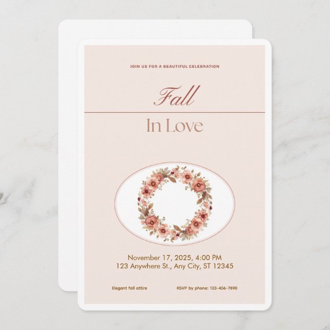 Convites Boho Blush Fall Romance Floral Wedding Invitation (Frente/Verso)