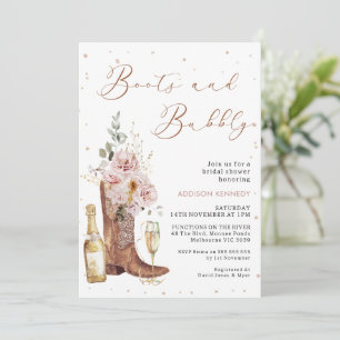 Convites Boho Blush Floral Botão Boot Borracha Chá de panel