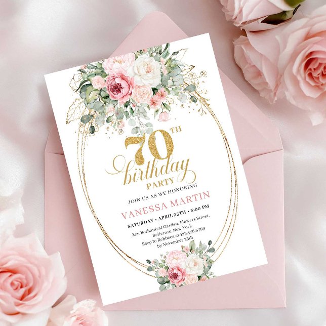 Convites Boho Blush Floral Digital 70th Birthday Invitation (Boho Blush Floral Digital 70th Birthday Invitation)