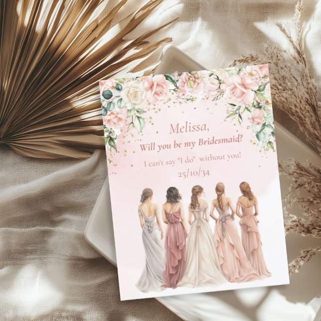 Convites Boho Blush Floral Eucalyptus gold Bridesmaid (Boho Blush Floral Eucalyptus gold Bridesmaid Invitation)