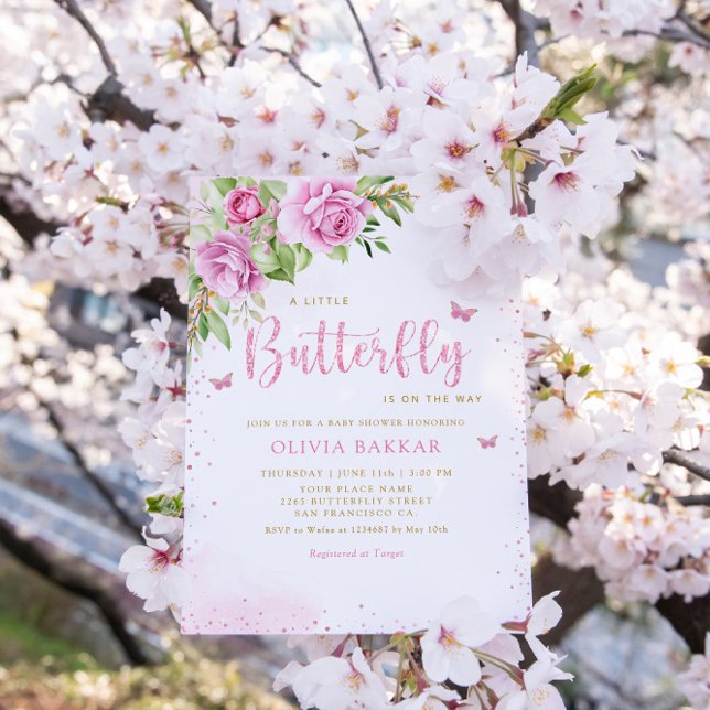 Convites Boho Blush Floral Flor Butterfly Chá de fraldas (Criador carregado)