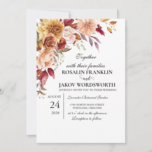 Convites Boho Blush Floral Wedding Invitation (Frente)