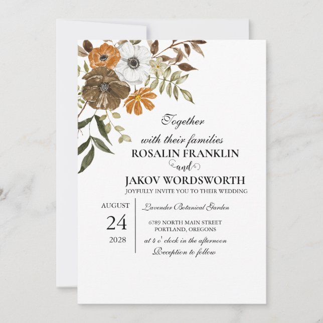 Convites Boho Blush Floral Wedding Invitation (Frente)