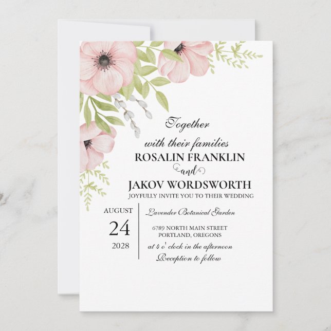 Convites Boho Blush Floral Wedding Invitation (Frente)
