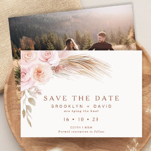 Convites Boho Blush Floral Weding The Date Card