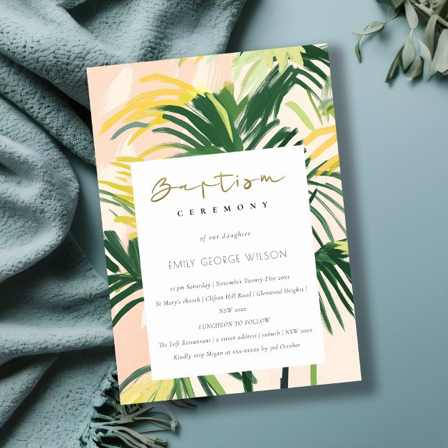 Convites Boho Blush Green Palm Beach Baptism (Criador carregado)