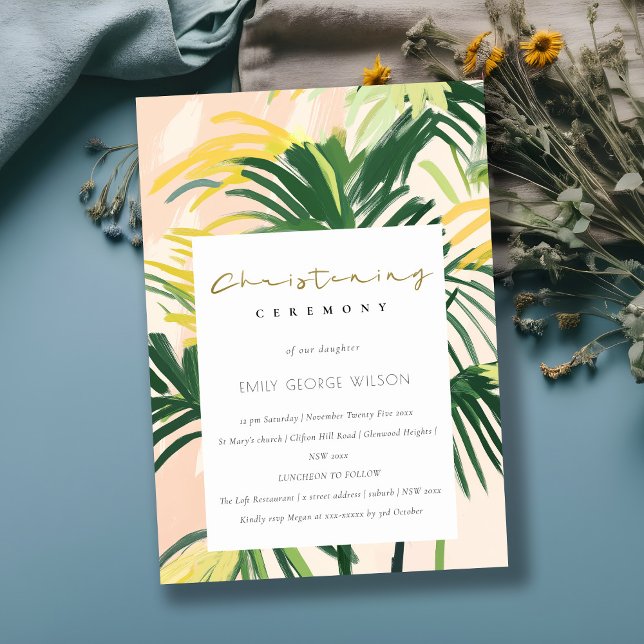 Convites Boho Blush Green Palm Beach Christening (Criador carregado)