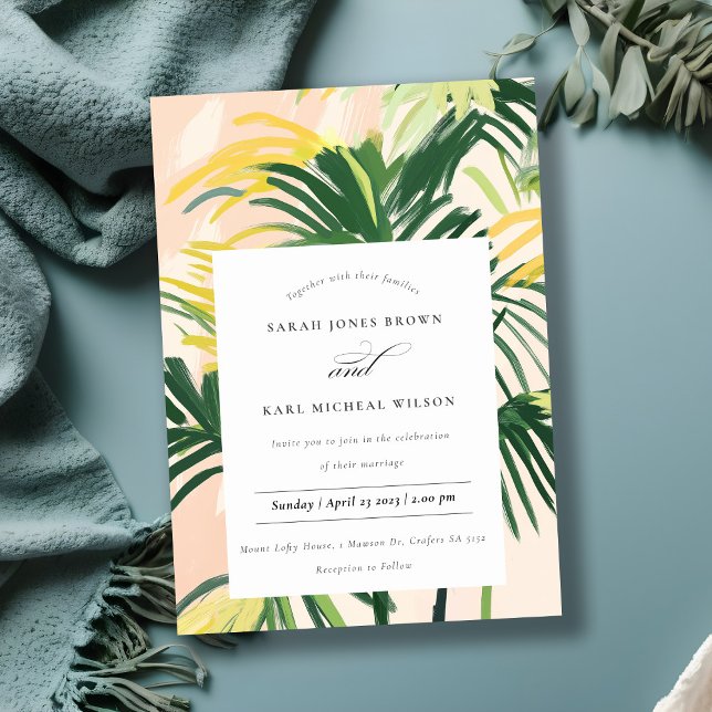 Convites Boho Blush Green Palm Weding Tropical (Criador carregado)