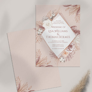 Convites Boho Blush Pampas Grass e Flores Secas