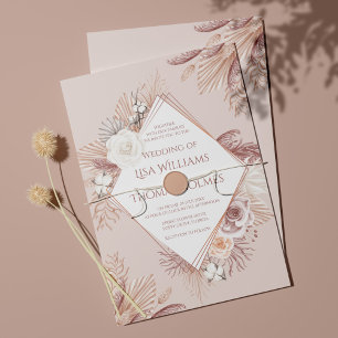 Convites Boho Blush Pampas Grass e Flores Secas