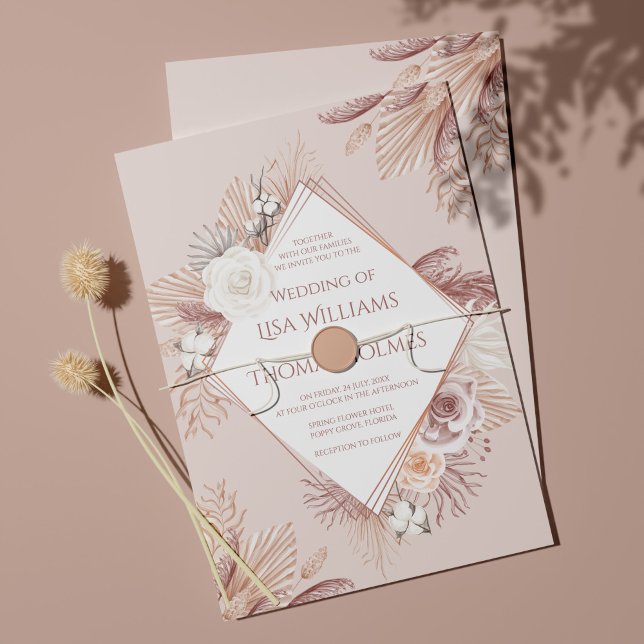 Convites Boho Blush Pampas Grass e Flores Secas (Criador carregado)