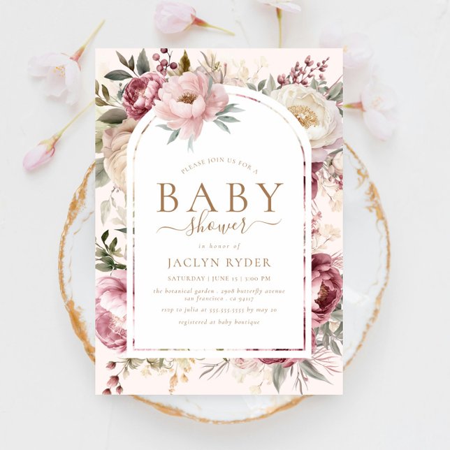 Convites Boho Blush Peonies Floral Baby Chá (Criador carregado)