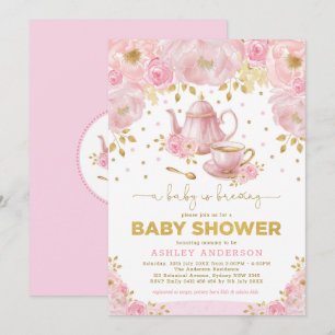 Convites Boho Blush Pink Dourado Chá de fraldas Tea Party