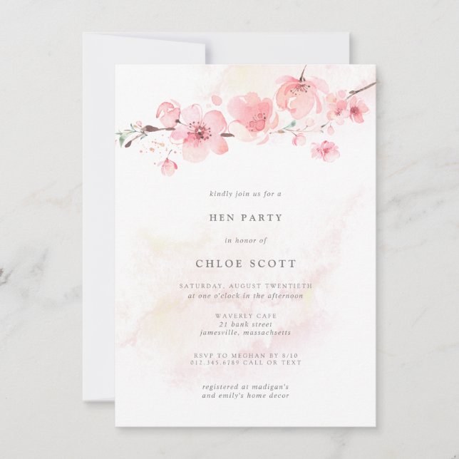 Convites Boho Blush Pink Floral Hen Party Convide (Frente)