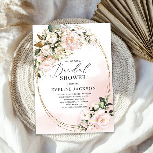 Convites Boho Blush Pink Flowers Rosas douradas esverdeadas