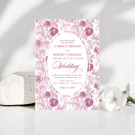Convites Boho Blush Pink Toile Floral Wedding Invitation 