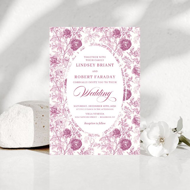 Convites Boho Blush Pink Toile Floral Wedding Invitation  (Boho Blush Pink Toile Floral Wedding Invitation Design)