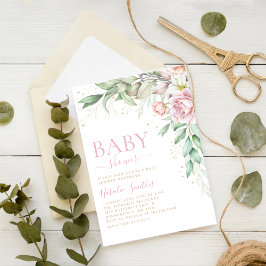 Convites Boho Blush Pink Watercolor Floral Girl Chá de fral