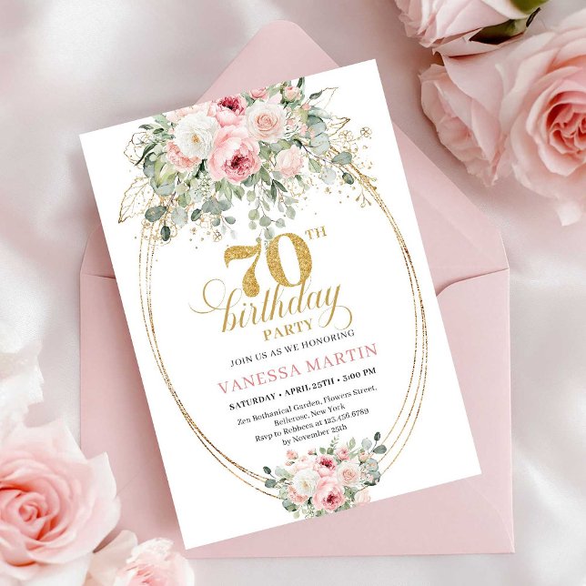 Convites Boho Blush Roses 70th Birthday Invitation (Boho Blush Roses 70th Birthday Invitation)