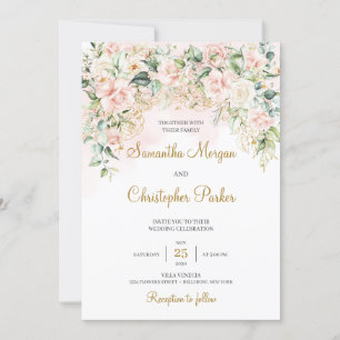 Convites Boho Blush Roses Rosa Flói Casamento Romântico