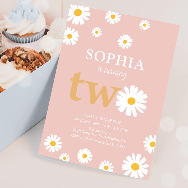 Convites Boho Boêmia Retro Anos 70 Rosa Margarida 2º Aniver (Criador carregado)