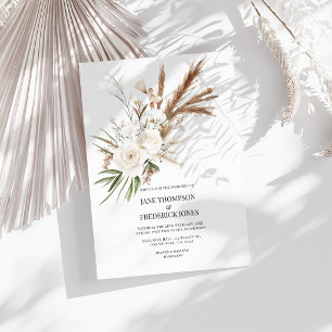 Convites Boho Boêmio Floral Seca Foto & Código QR Casamento