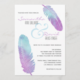 Convites Boho Bohemian Feather Wedple e Blue