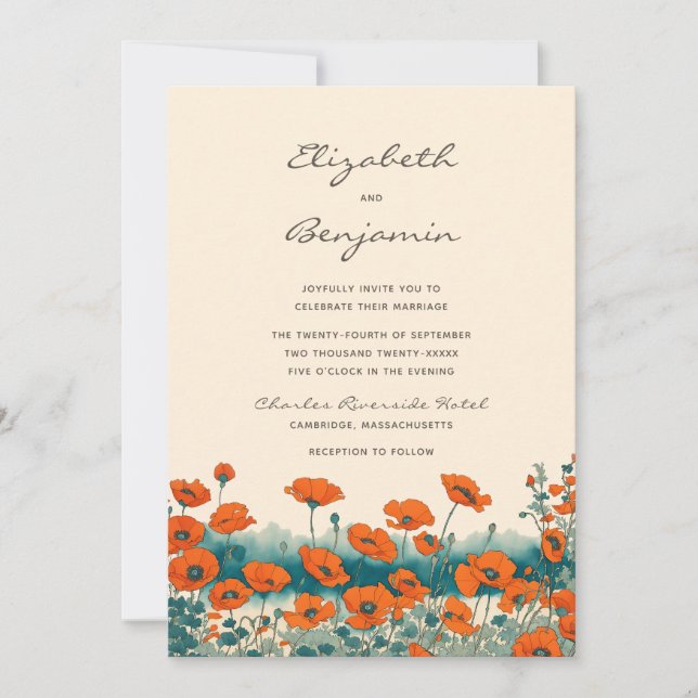 Convites Boho Bohemian Rustic Floral Wildflower Wedding (Frente)