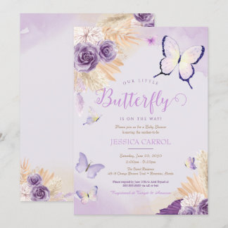 Convites Boho Borboleta Lavanda Floral Roxo