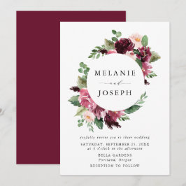 Convites Boho Borgonha e Rosa Água-forte Floral Casamento