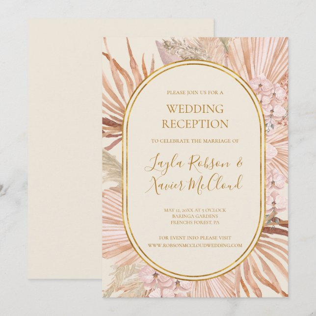 Convites Boho Botânica Tropical | Recepção de Casamento Mar (Frente/Verso)