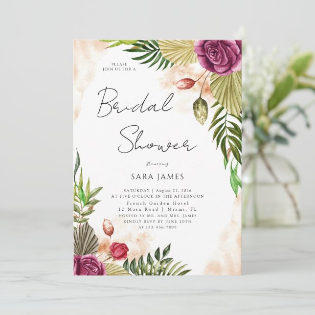 Convites Boho-Botanical Elegance Bridal Shower Invitation (Em pé/Frente)
