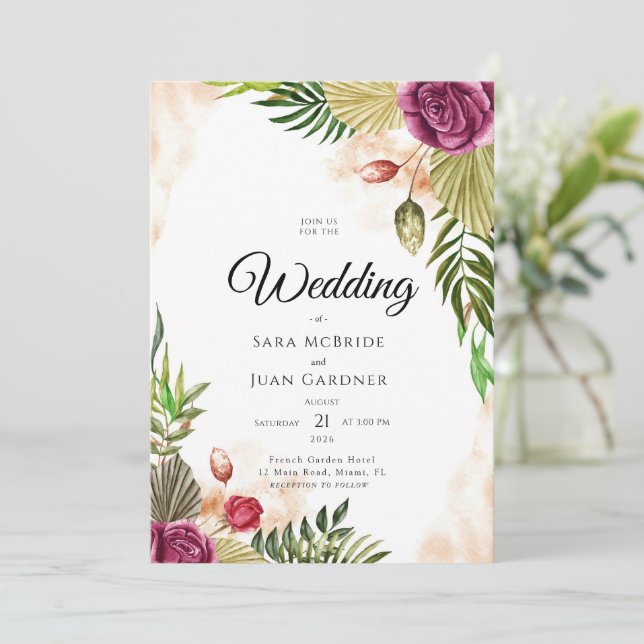 Convites Boho Botanical Elegance Wedding Invitation (Em pé/Frente)