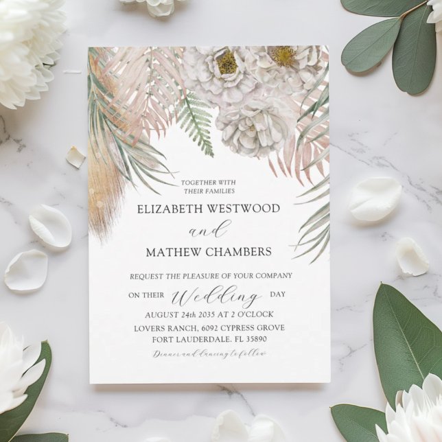 Convites Boho Botanical Pampas Grass Wedding Invitation (Criador carregado)