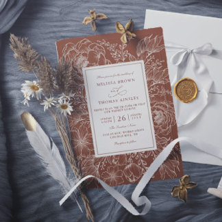 Convites Boho Botanical Terracotta Budget QR Code Wedding