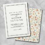 Convites Boho Botânico Elegante Casamento de Flor Selvagem<br><div class="desc">Boho Botânico Elegante Wildflower Invitation, Este convite de casamento inspirado na boêmia captura lindamente uma vibração galopante e caprichosa, mantendo uma estética suave e elegante. A frente apresenta um texto preto refinado sobre um fundo esbranquiçado, enquadrado por uma simples borda dupla para um toque sutil de sofisticação. Apresentando uma mistura...</div>