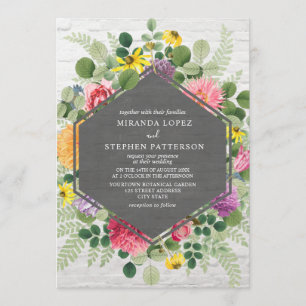 Convites Boho Botânico Floral Geométrico Brick Casamento